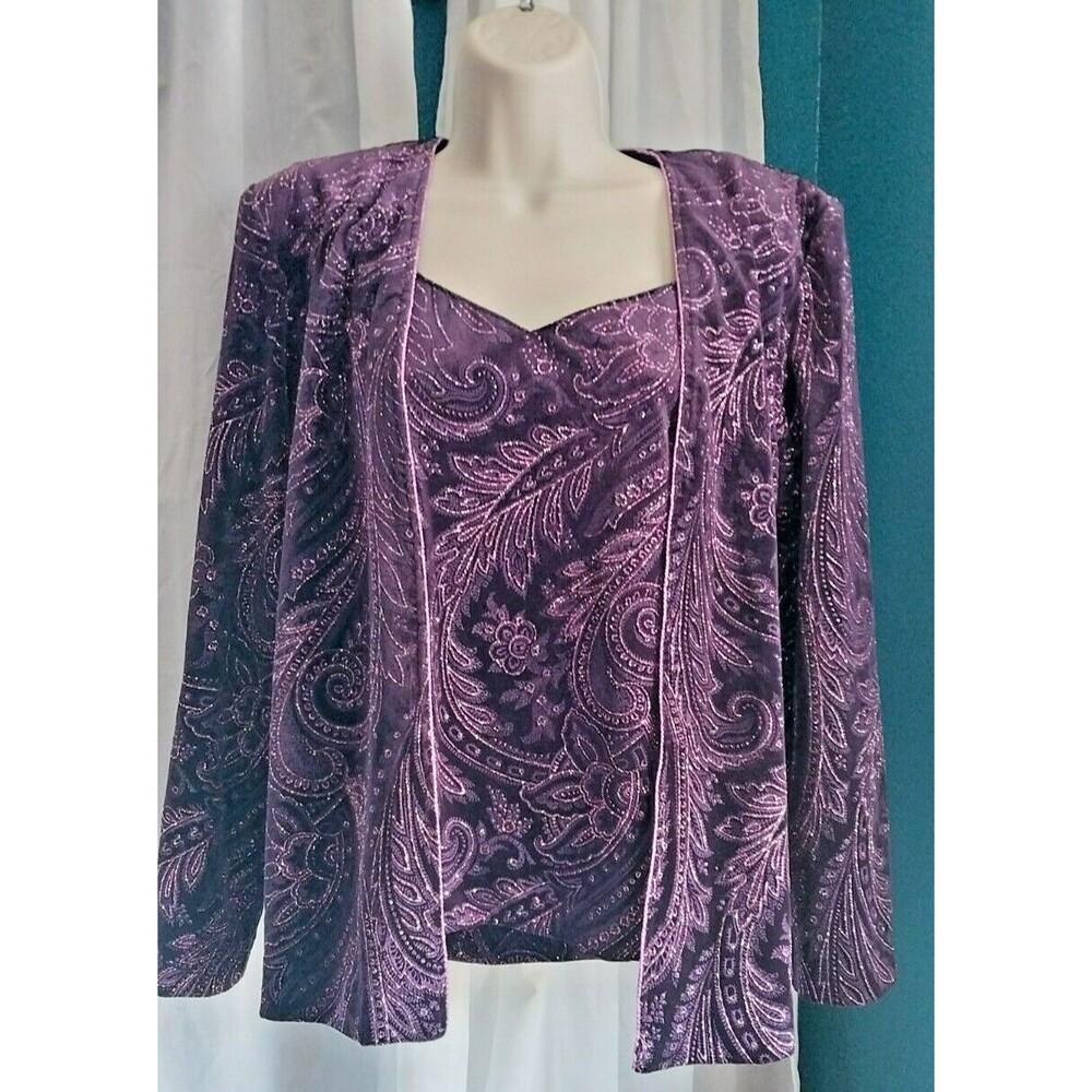 Vintage R&M Richards Metallic Sparkle Glitter Jacket Top Dark Purple Sz 12P